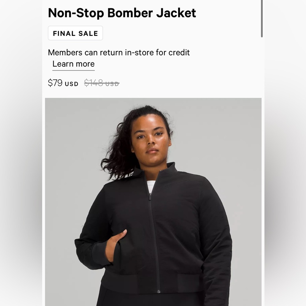Lulu lemon black bomber jacket
